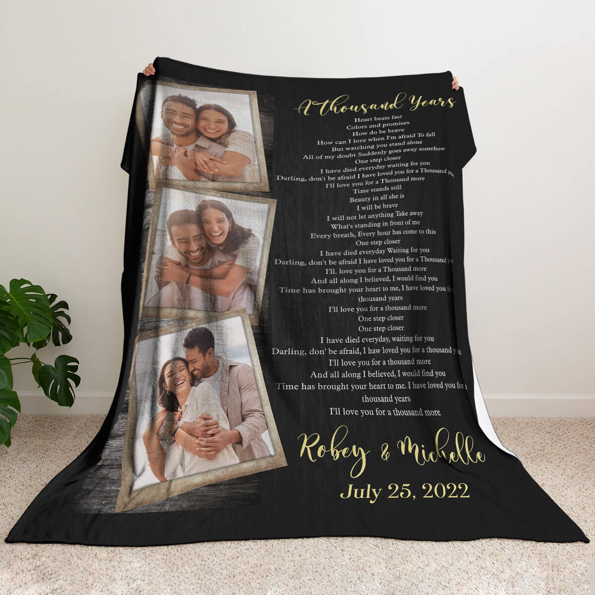 Custom Couple Photo Blanket, Love Song Lyrics Blanket