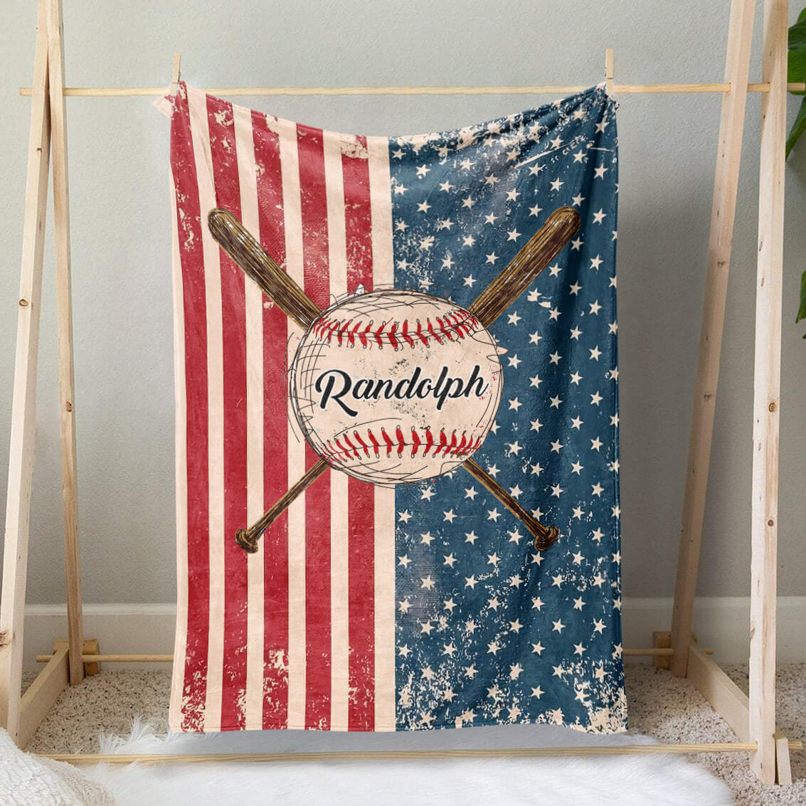 American Baseball Flag Custom Name Blanket