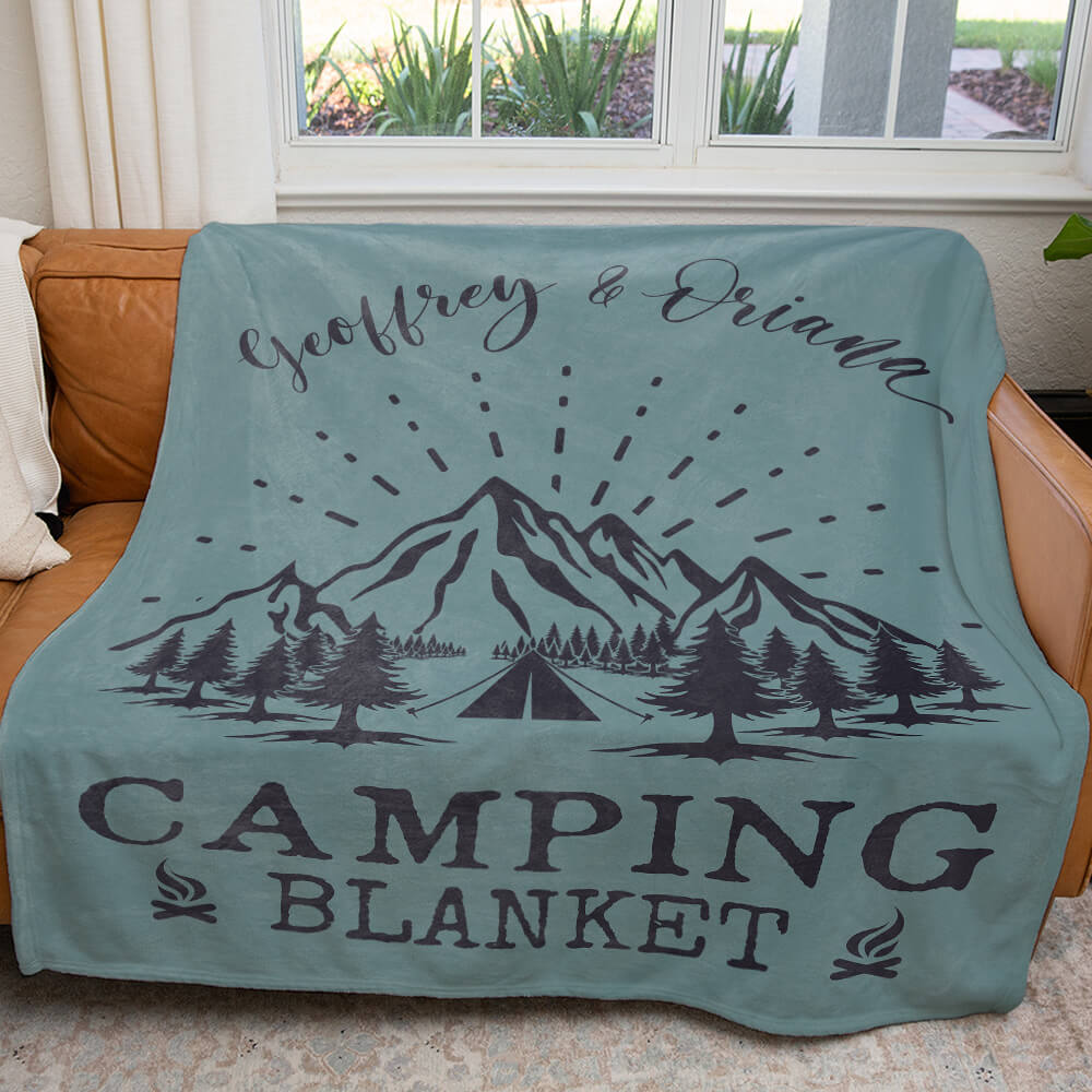 Personalized Family Name Camping Blanket, Custom Couple Names Camping Blanket