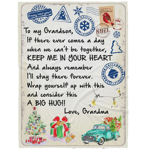 Blanket Christmas Gift For Grandson, Personalized Gifts For Grandson, In Your Heart