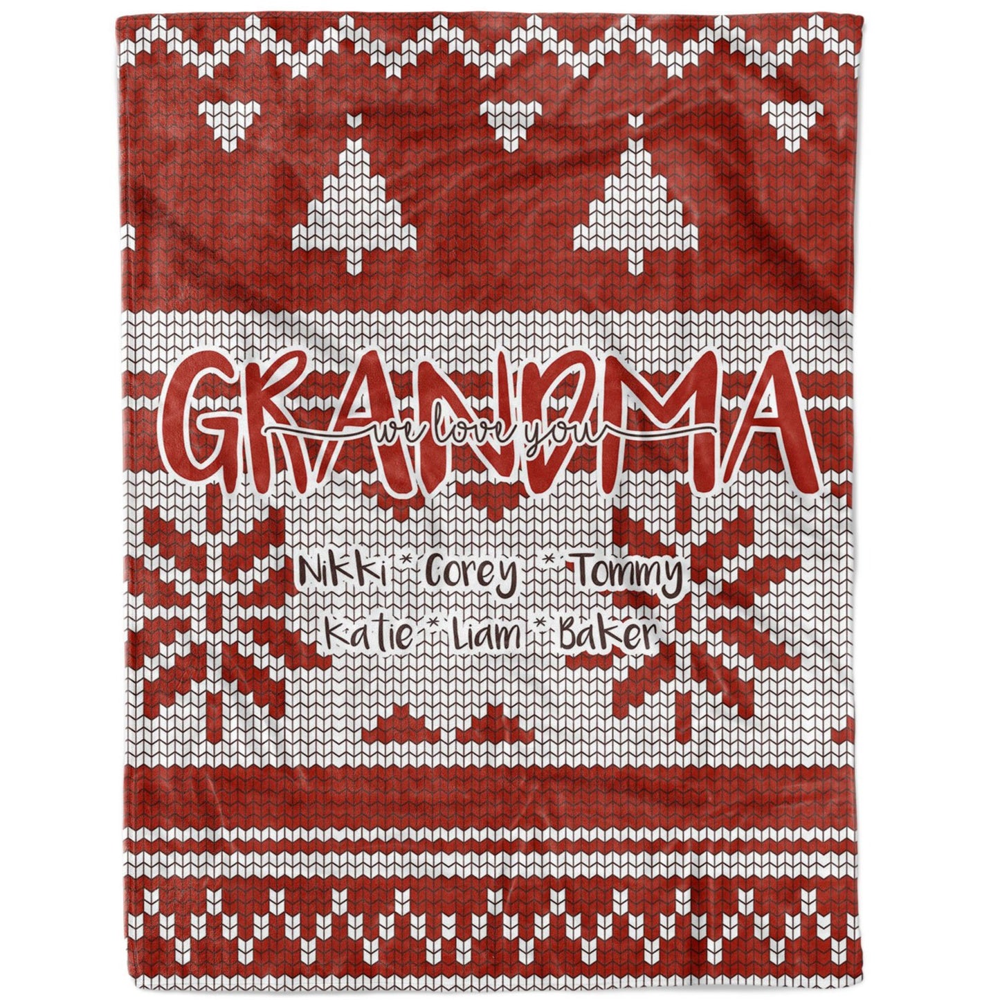 BLK201119 Christmas Blanket Gift Ideas for Grandma Nana Mimi Customize Personalize Name Grandkids Grandchildren We Love You Pattern Red Fleece