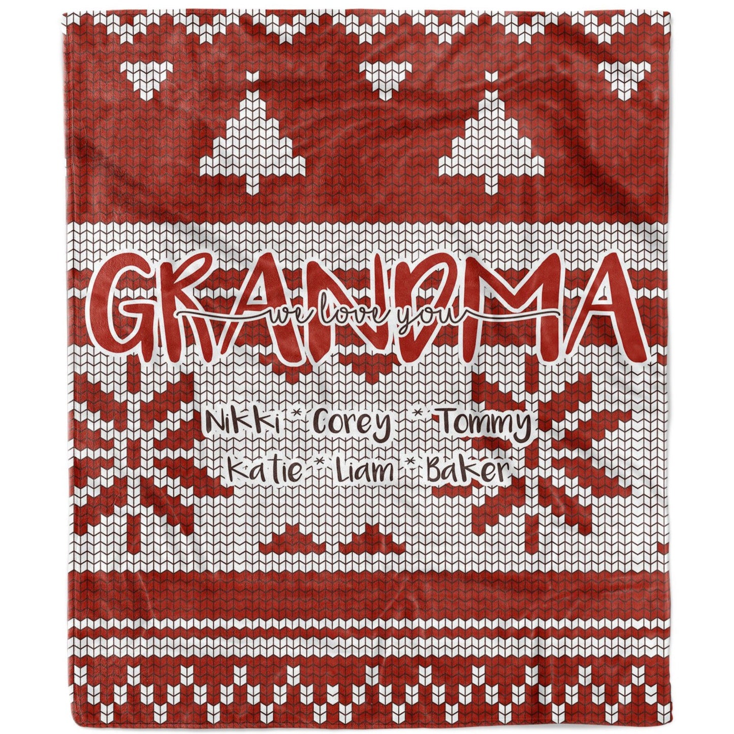 BLK201119 Christmas Blanket Gift Ideas for Grandma Nana Mimi Customize Personalize Name Grandkids Grandchildren We Love You Pattern Red Fleece