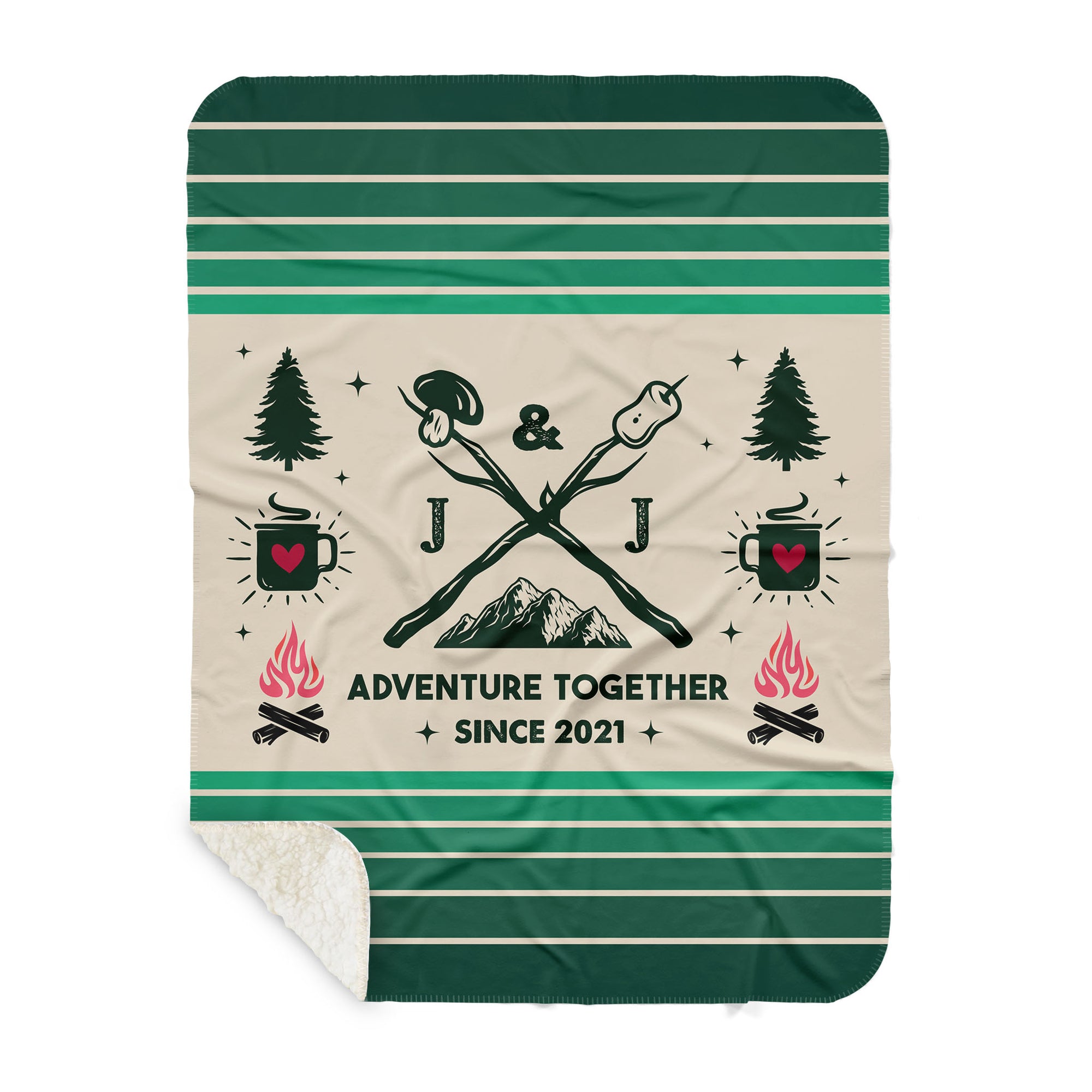 2936442089; J & J, Adventure Together; Since 2021; 60x80 (ET Sherpa - Jenni) - Sherpa Blanket