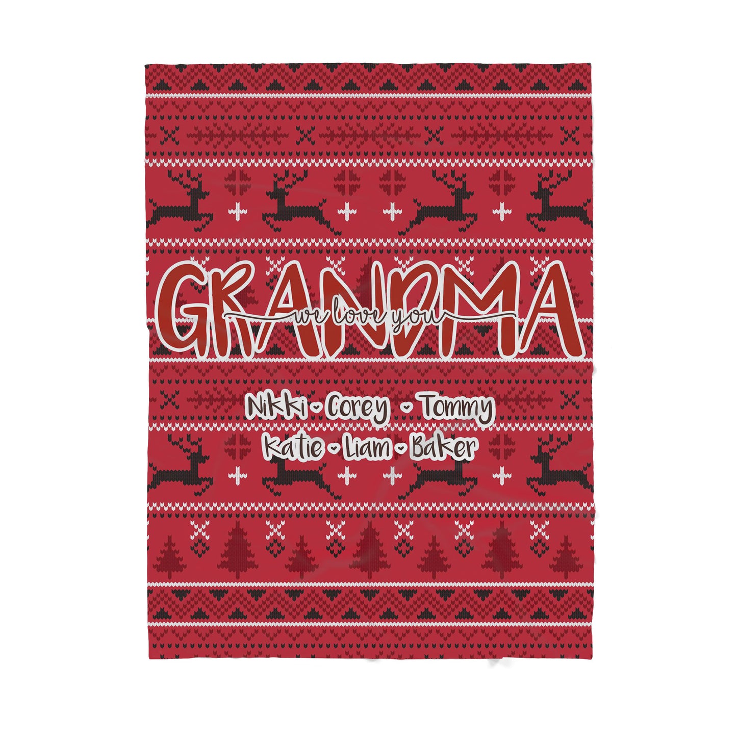 BLK201119 Christmas Blanket Gift Ideas for Grandma Customize Personalize Name Grandkids Grandchildren We Love You Pattern Christmas Red Sherpa