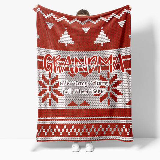 BLK201119 Christmas Blanket Gift Ideas for Grandma Nana Mimi Customize Personalize Name Grandkids Grandchildren We Love You Pattern Red Fleece