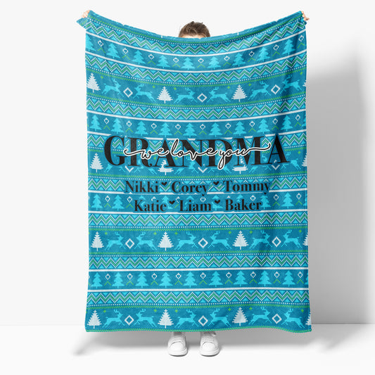 BLK201119 Christmas Blanket Gift Ideas for Grandma Customize Personalize Name Grandchildren Grandkids Grandma Nana Mimi We Love You Sherpa