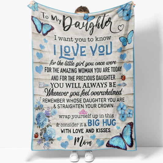 Blanket Gift Ideas For Daughter, I Love You, Butterfly Floral