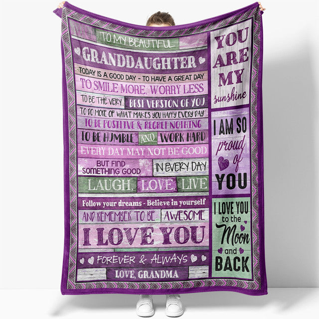 Blanket Gift For Granddaughter, Birthday Gifts for Granddaughter, Smile More Worry Less