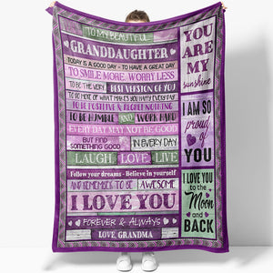 Blanket Gift For Granddaughter, Birthday Gifts for Granddaughter, Smile More Worry Less