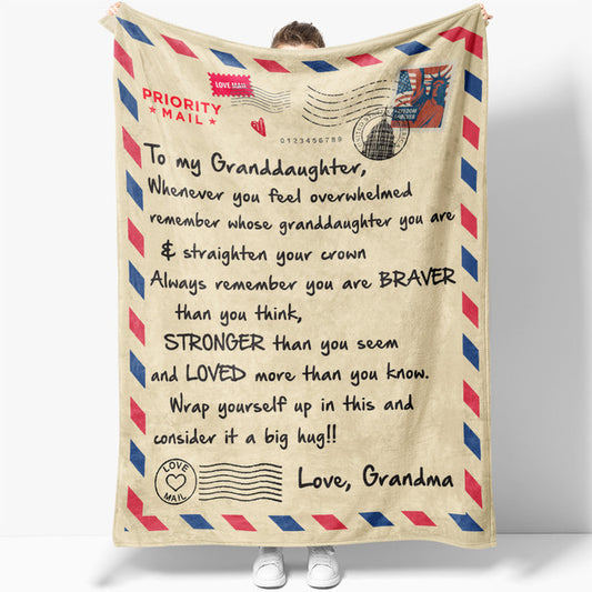 Blanket Gift For Granddaughter, Personalised Granddaughter Gifts, Braver Stronger Loved