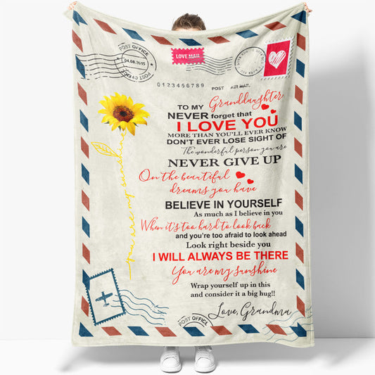 Blanket Gift For Granddaughter, Sweet Gifts For Granddaughter, Sunflower Never Give Up