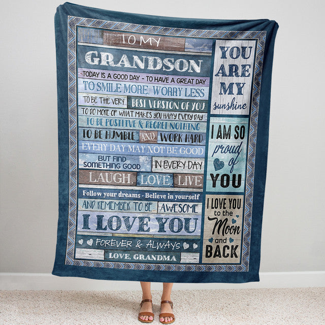 Blanket Gift For Grandson, Graduation Gifts For Grandson, Smile More Worry Less