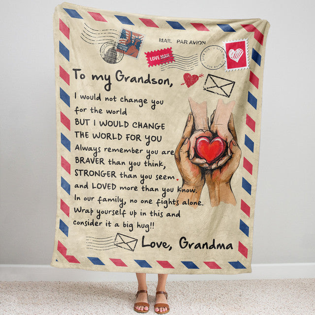 Blanket Gift For Grandson, High School Graduation Gifts For Grandson, Braver Stronger