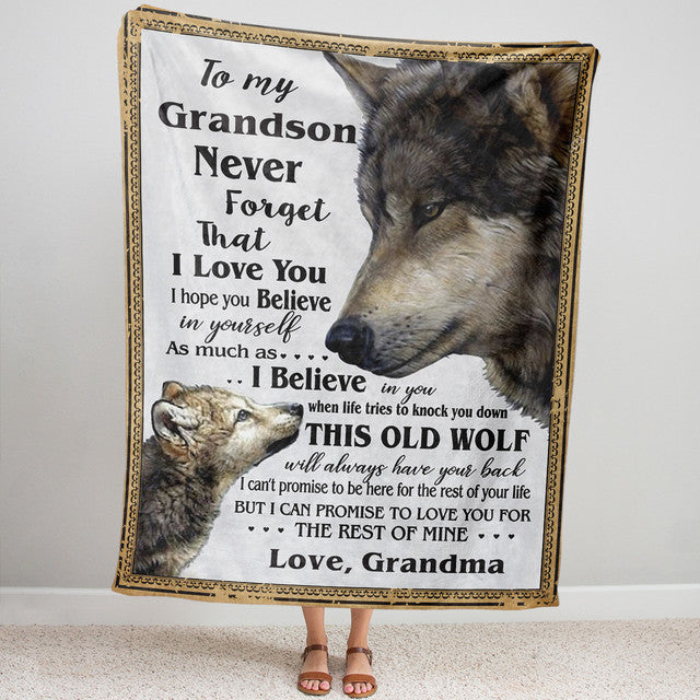 Blanket Gift For Grandson, Personalized Gifts For Grandson, My Wolf