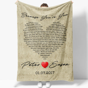 Personalized Blanket Gift For Husband Wife, Custom Message Love Dance Song Heart