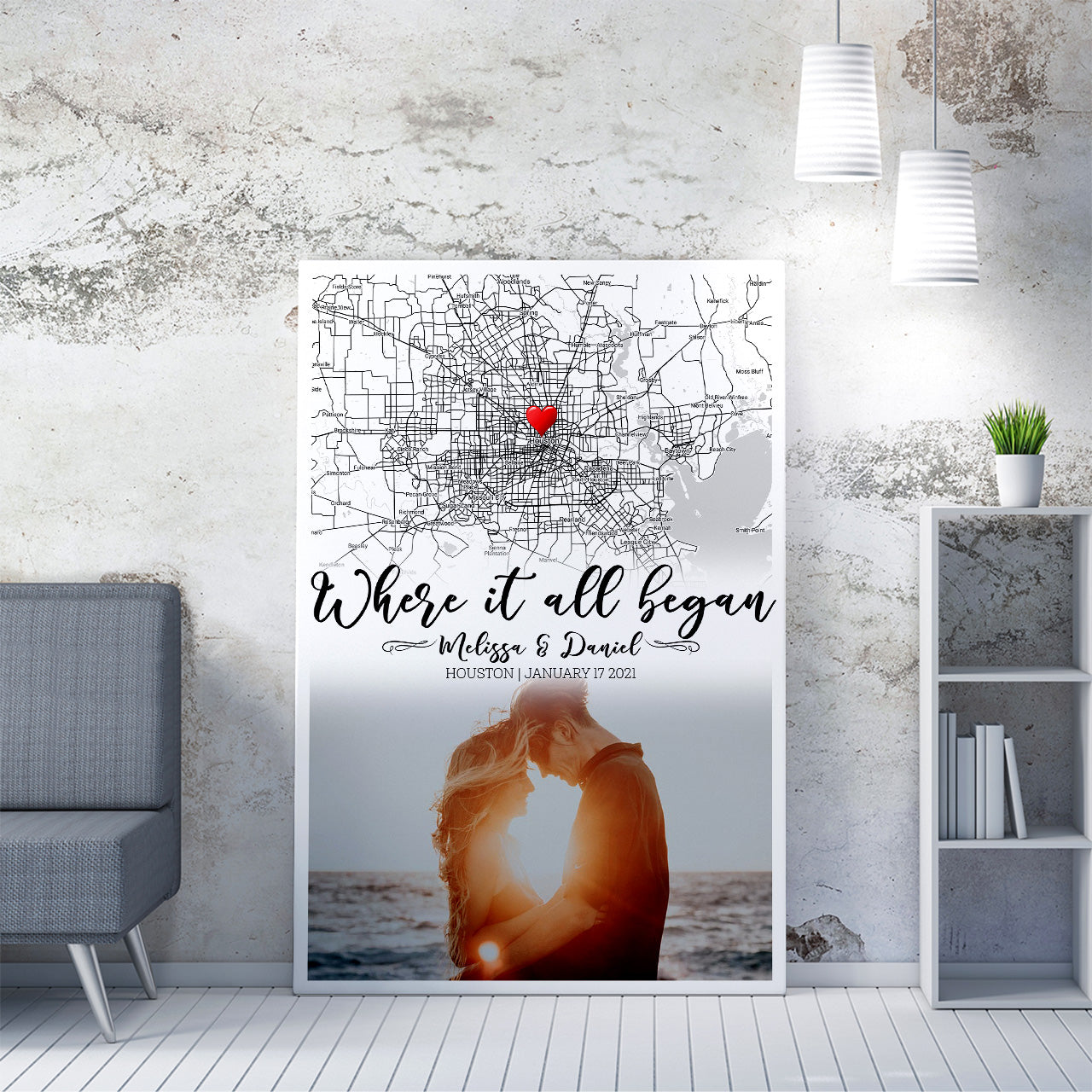 Couple Gift Map Engagement Gift Canvas, Where She Said Yes