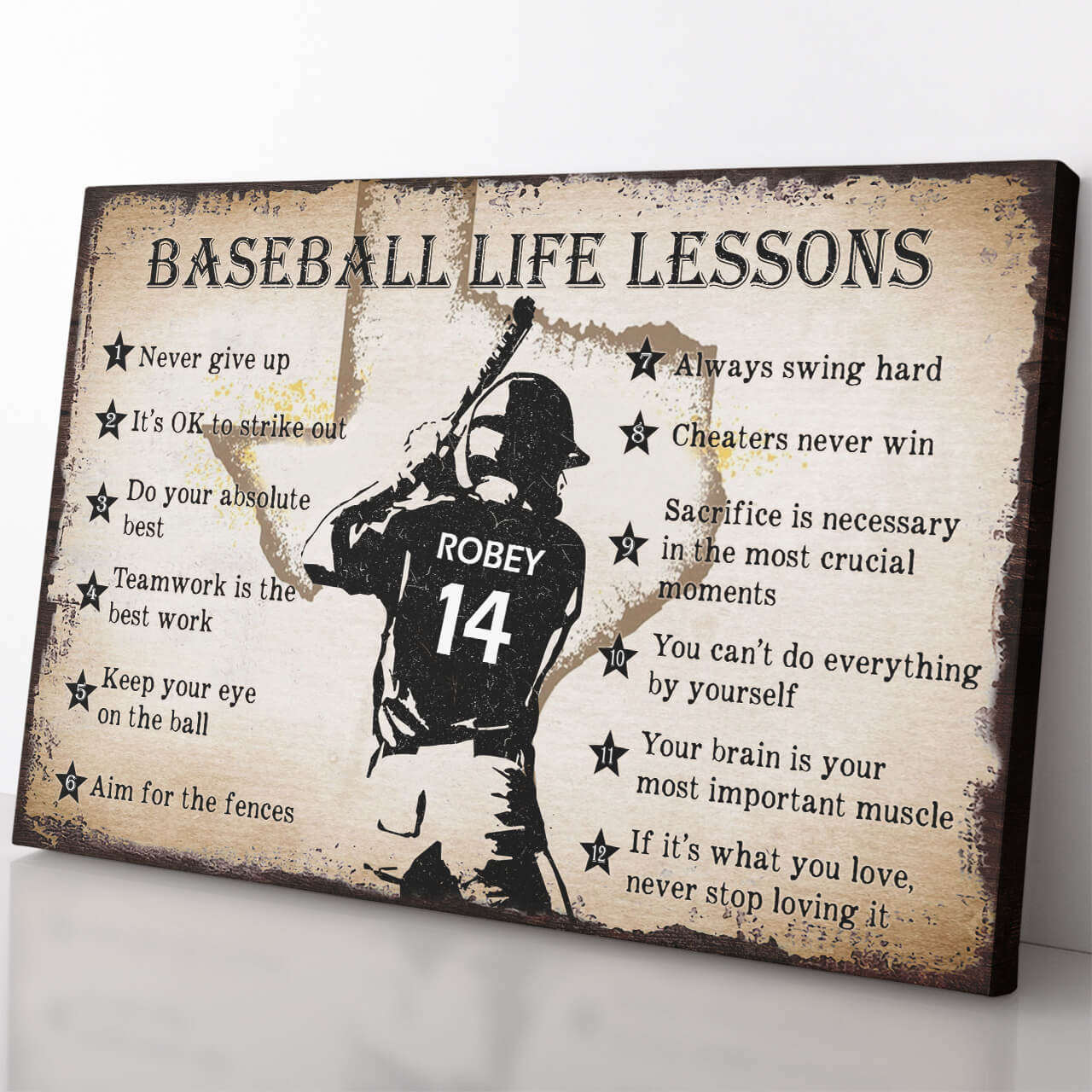 Baseball Life Lessons Canvas for Son, Custom Baseball Lesson Message Canvas for Grandson