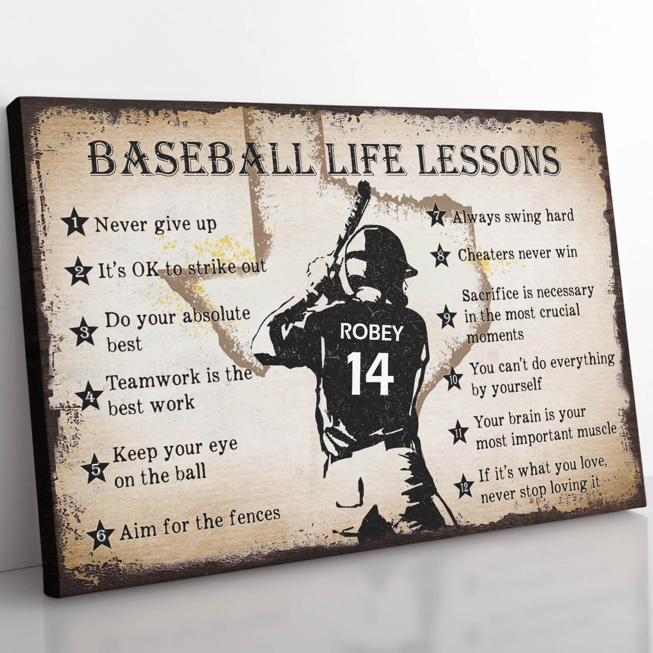 Baseball Life Lessons Canvas for Son, Custom Baseball Lesson Message Canvas for Grandson