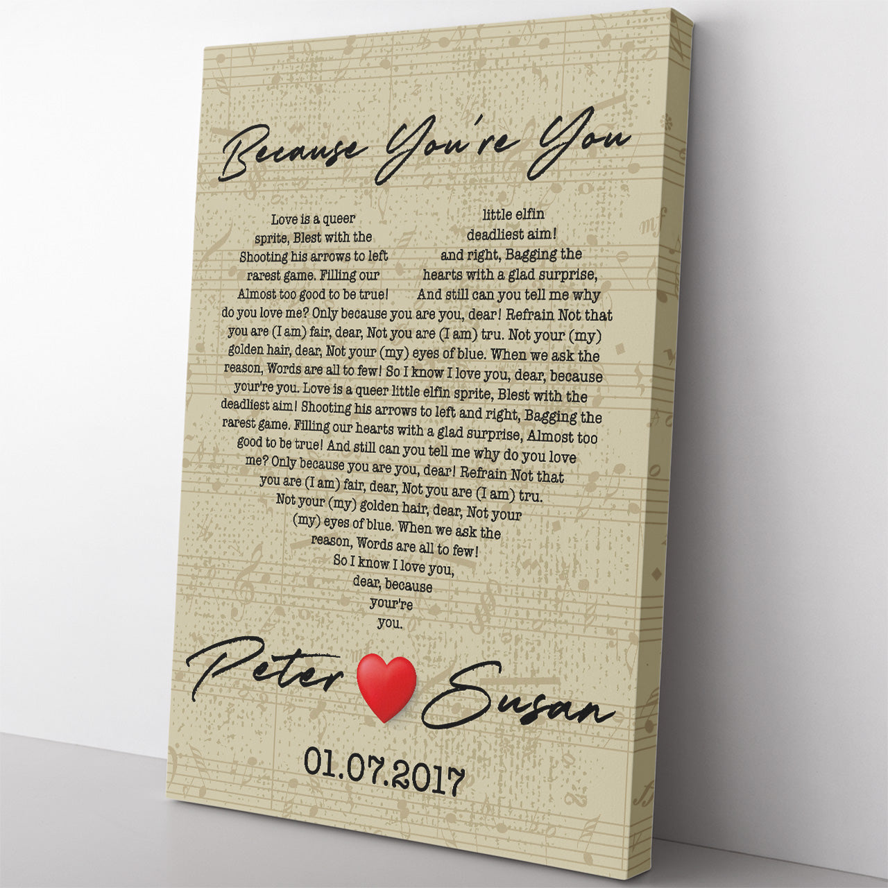 Personalized Canvas Gift For Husband Wife, Custom Message First Love Song Heart