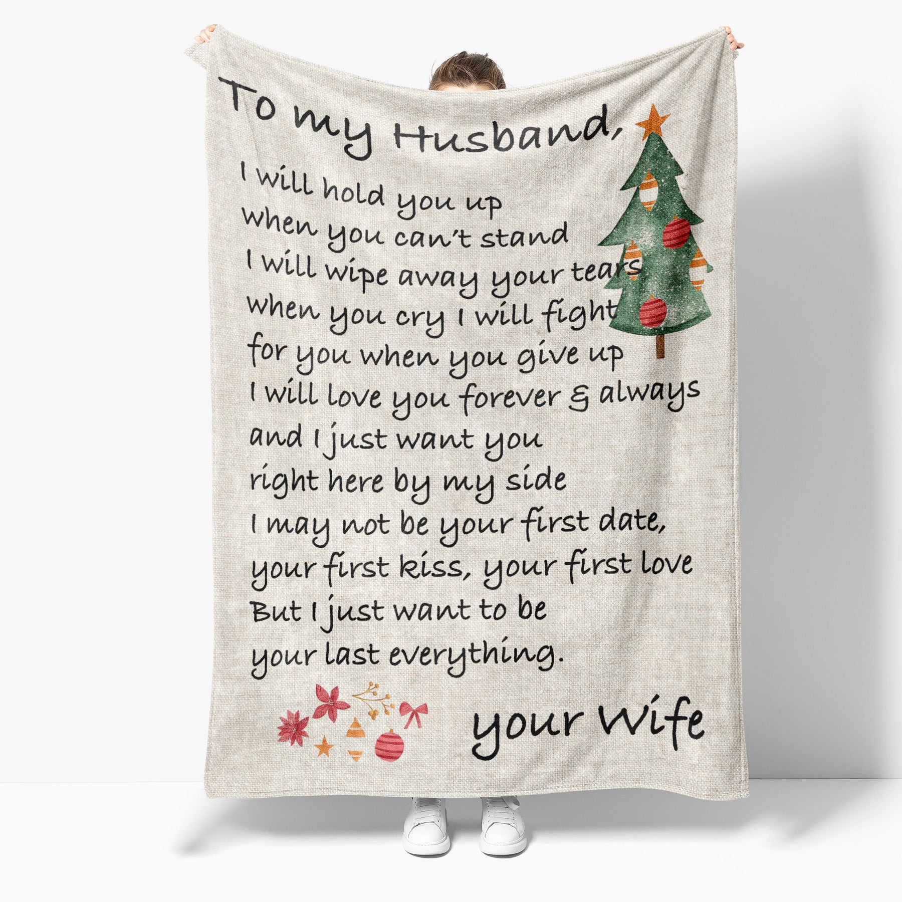 Christmas Blanket Gift For Husband, One Year Anniversary Gifts For Him, I Will Hold You