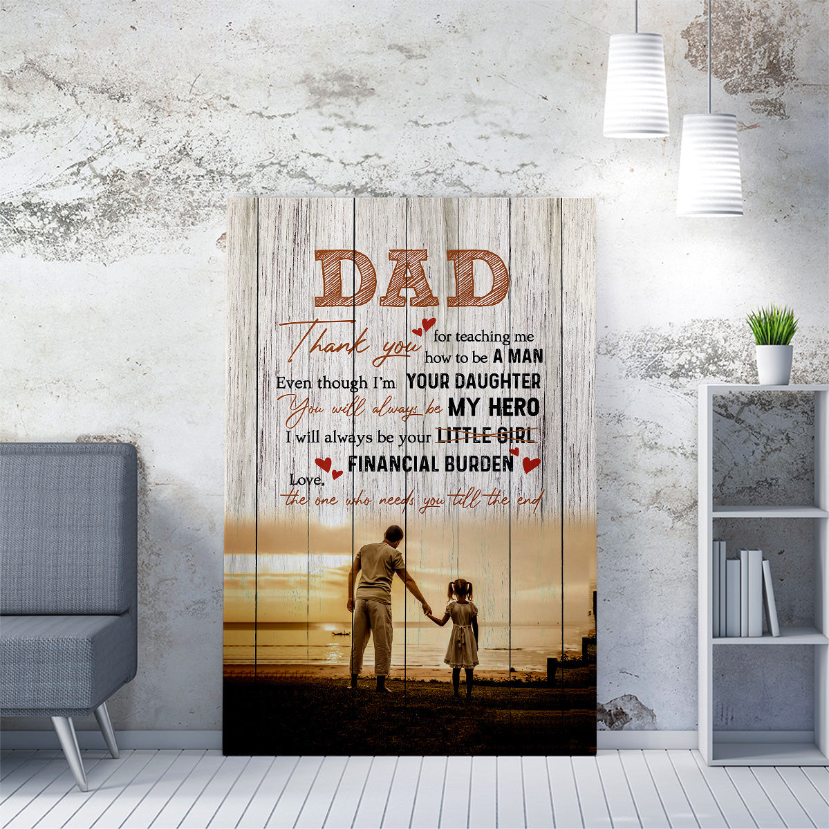 Personalized Canvas for Fathers day, Dad Thank You For Teaching Me How To Be A Man Even I'm Your Daughter Financial Burden, Custom Photos Names, Gift From Daughter