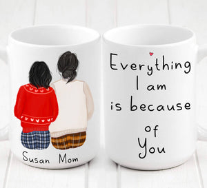 Custom Mug Gift for Mom from Daughter, Mom Everything I am is Because of You Mug