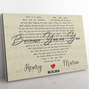 Personalized Canvas Gift For Her, First Dance Love Song Lyrics Heart