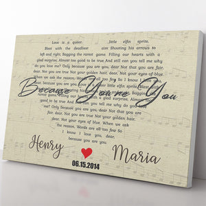 Personalized Canvas Gift For Her, First Dance Love Song Lyrics Heart