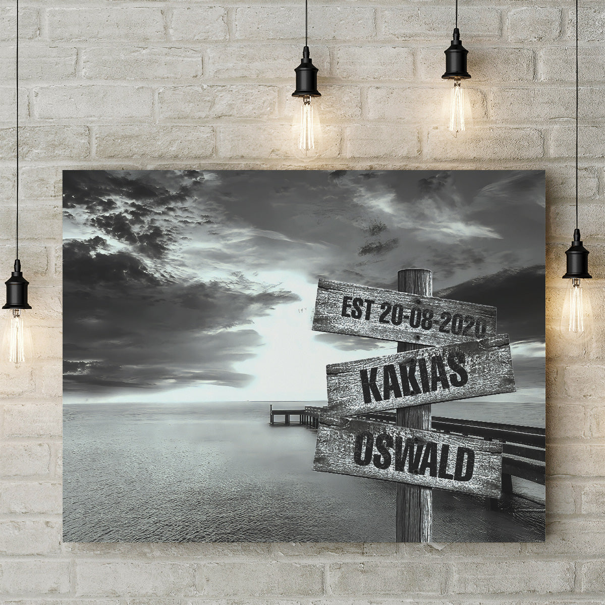 Ocean Dock Custom Names And Years Canvas Wall Art, Wedding Anniversary Gift