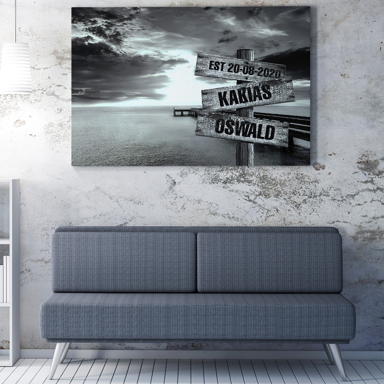 Ocean Dock Custom Names And Years Canvas Wall Art, Wedding Anniversary Gift