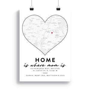 Personalized Poster Map Mothers Day Gift,Home is Where Mom is