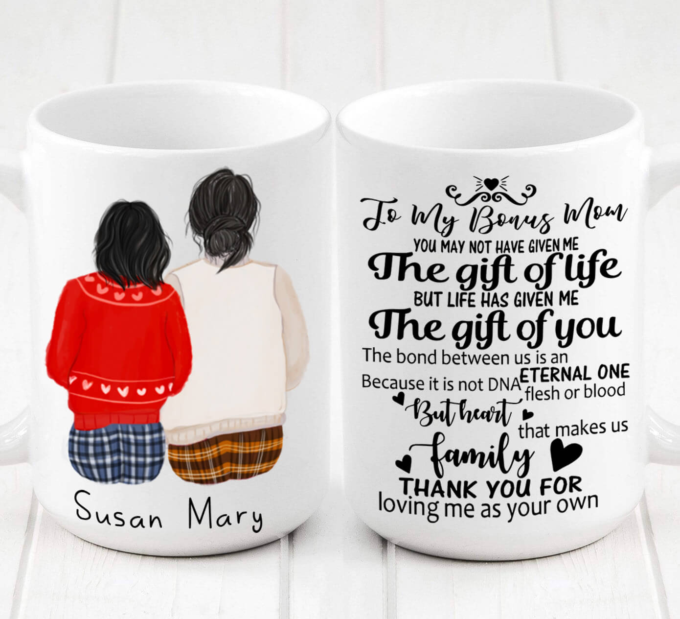 Custom Mug Gift for Bonus Mom, The Gift of Life The Gift of You Present for Step Mother Mug