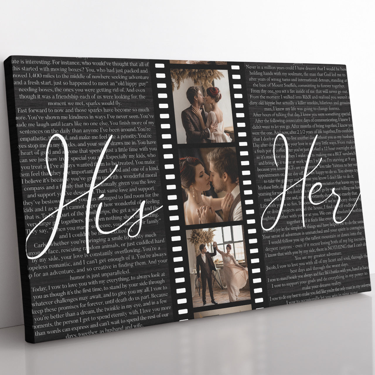 Custom Wedding Photo And Vows Vinyl Film Canvas, Wedding Anniversary Gift Ideas For Couple, Husband, Wife