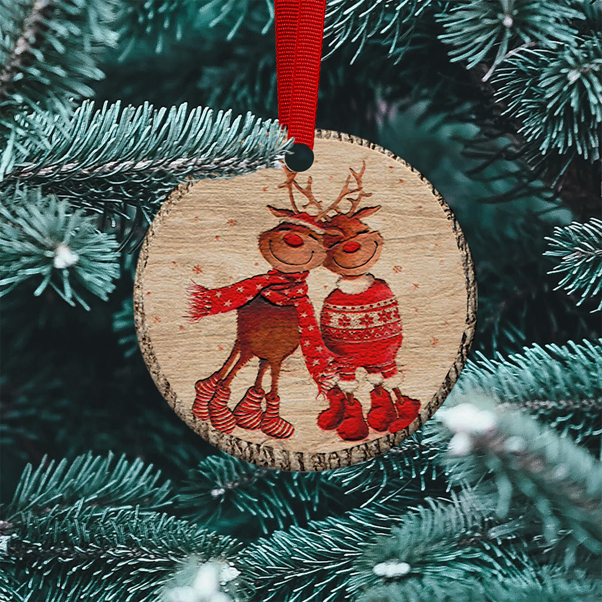 Wood Slice Ornament, Winter Trees 