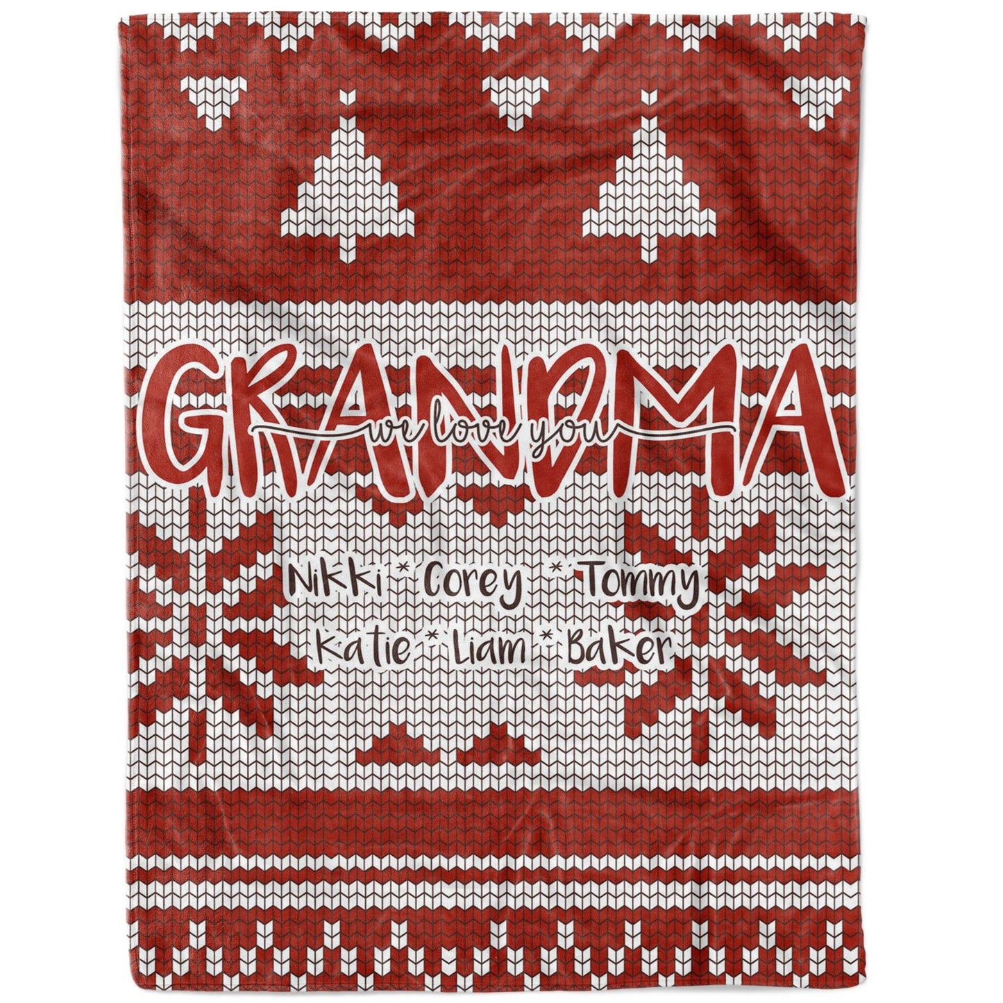 BLK201119 Christmas Blanket Gift Ideas for Grandma Nana Mimi Customize Personalize Name Grandkids Grandchildren We Love You Pattern Red Fleece