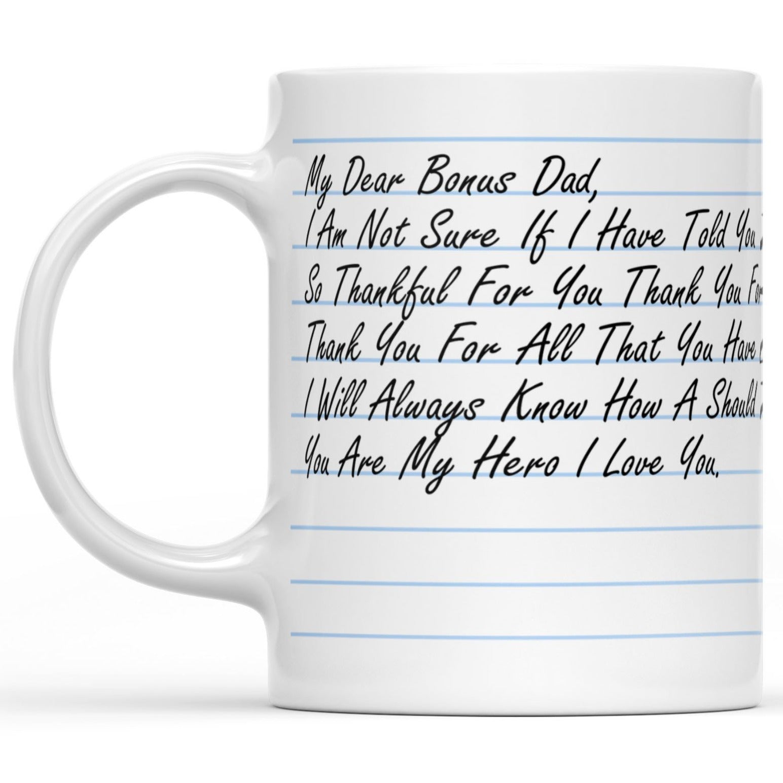 Personalized Message Letter to Step Dad Mug Gift Fathers Day, Custom Mug Gift for Bonus Dad