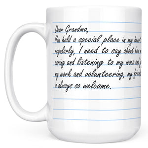 Custom Thoughtful Message Letter Gift Mug for Grandma from Grand Son, Mothers Day Mug for Grandma