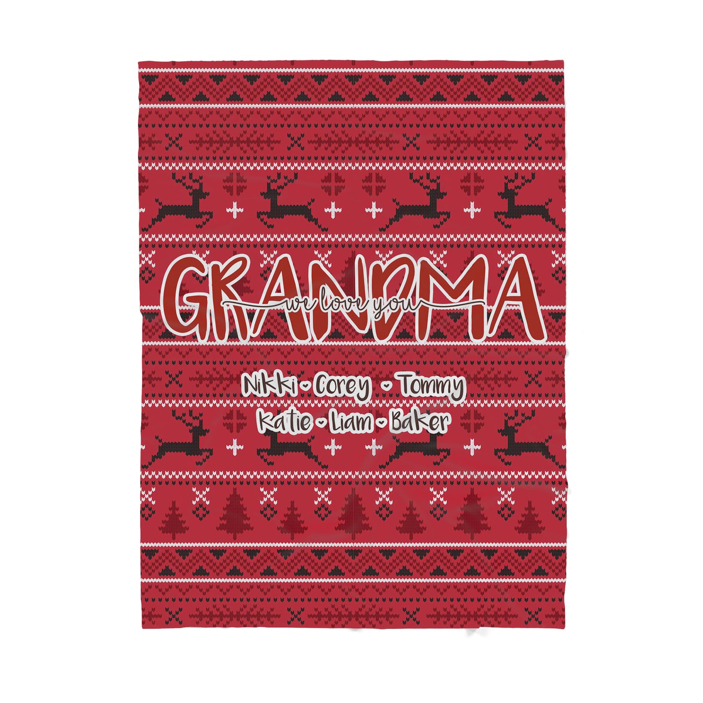 BLK201119 Christmas Blanket Gift Ideas for Grandma Customize Personalize Name Grandkids Grandchildren We Love You Pattern Christmas Red Sherpa