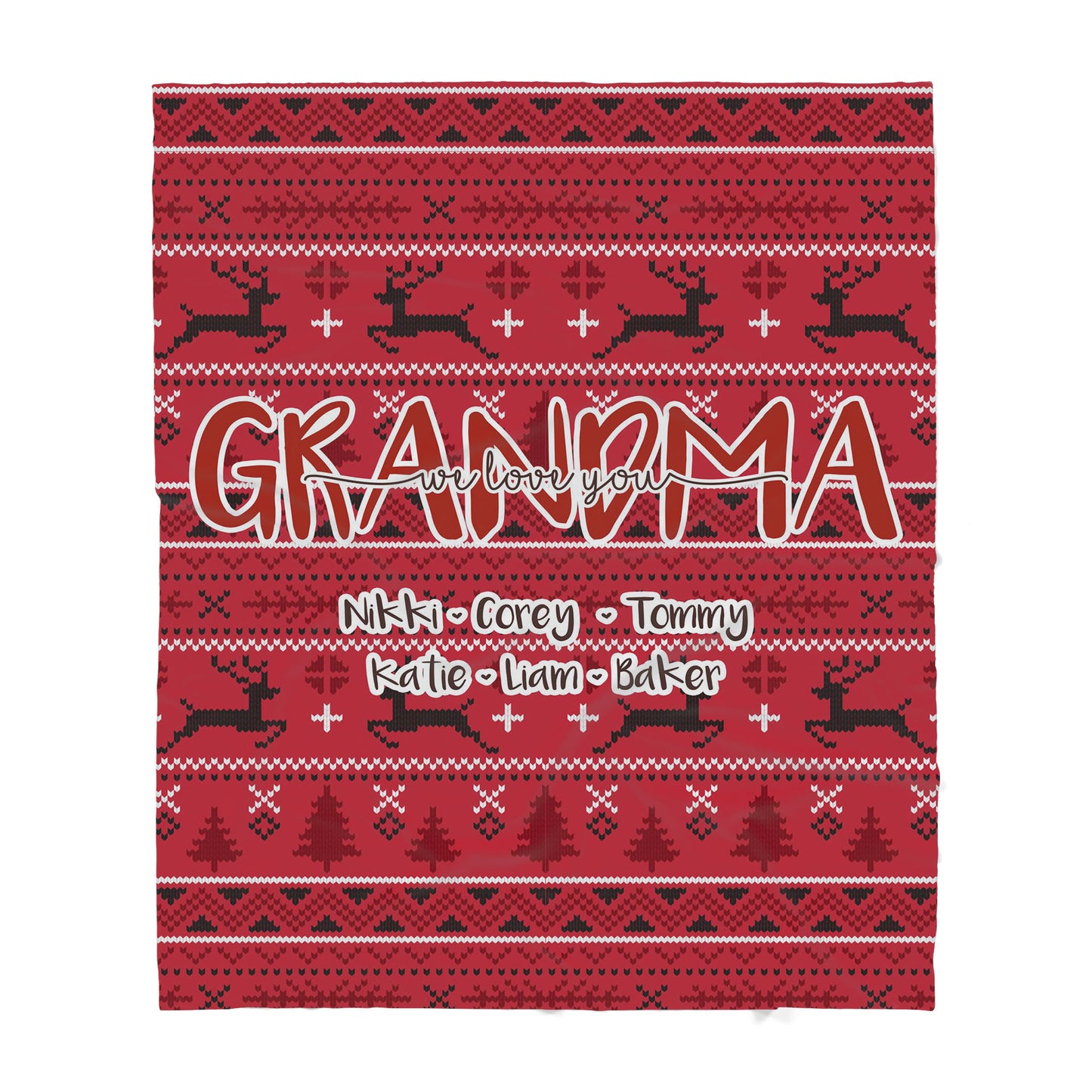 BLK201119 Christmas Blanket Gift Ideas for Grandma Customize Personalize Name Grandkids Grandchildren We Love You Pattern Christmas Red Sherpa