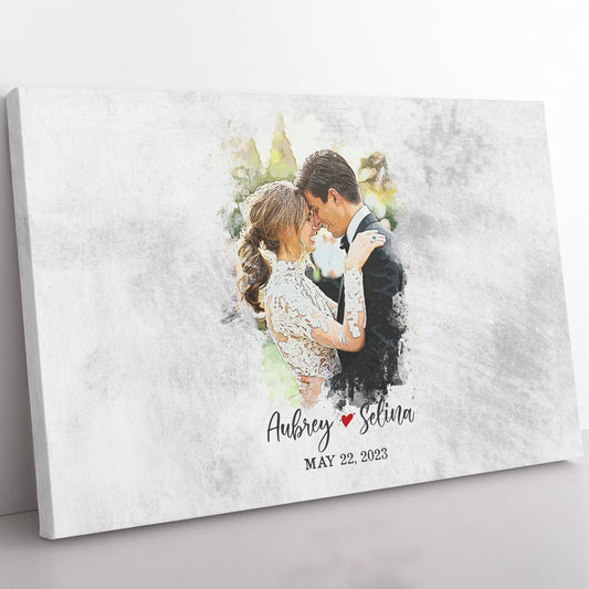 Wedding Guest Book Alternative Sign Canvas, Bride and Groom Photo Wedding Decor, Personalized Photo, Customized Names And Date