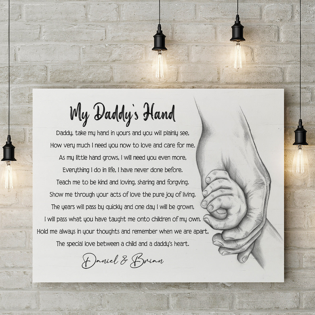 Personalized Canvas For Dad Grandpa, Gift Ideas for Father's day, My DaddyÕs Hand My Grandpa's Hand, Customize Message from Son Daughter